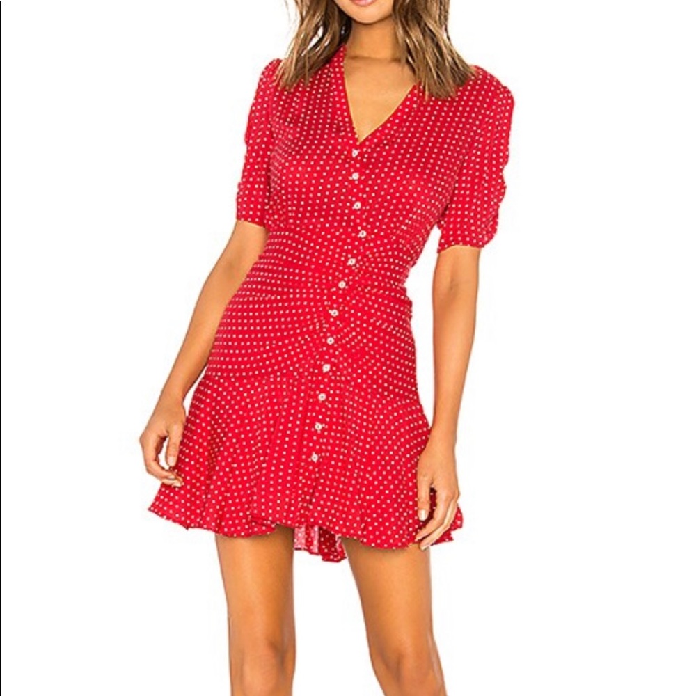 Free People Pippa Red Polka Dot Short Sleeve Button Dress Small